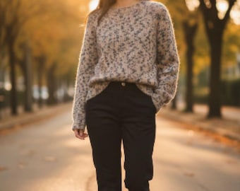 Handknit Merino Mohair Wool Sweater: Women's Caramel Brown Pullover