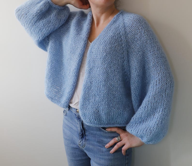 Storm Blue Kid Mohair and Merino Wool Blend Longline Cardigan main image 1
