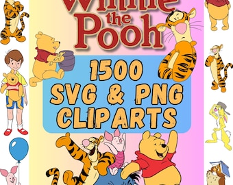 Nalle Puh och vänner SVG PNG Clipart Bundle Alfabet Cricut (digital nedladdning)