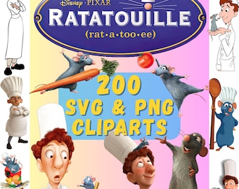Ratatouille SVG PNG-paket, tecknade SVG Cricut Silhouette Clipart-filer