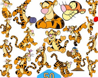 50 designer Tiger SVG plus PNG Clipart-paket för Cricut Silhouette och andra, direktnedladdning