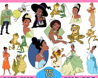 75 Designs Tiana Princess and the frog SVG plus PNG Clipart Bundle for Cricut Silhouette and others, Instant Download