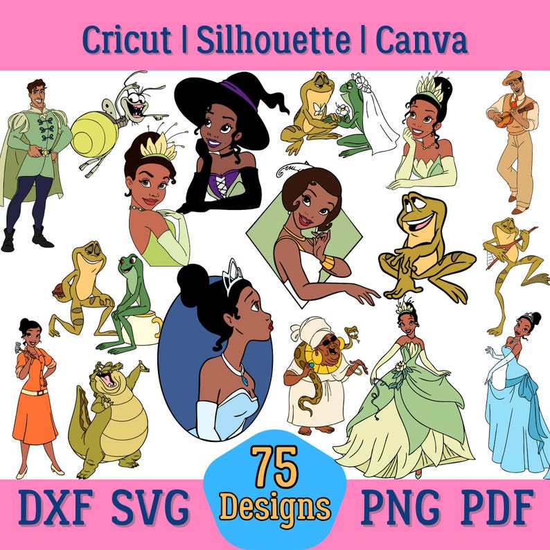 75 Designs Tiana Princess and the Frog SVG Plus PNG Clipart Bundle for ...