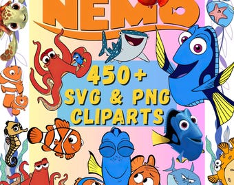 Hitta Nemo SVG PNG Clipart-paket, alfabet, tecknad hjälte-filer (direkt nedladdning)