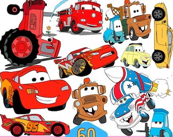 60 designer av Blixten McQueen SVG plus PNG Clipart-paket för Cricut Silhouette och andra, direktnedladdning