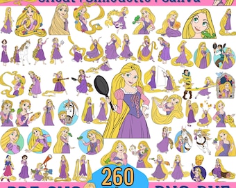 65 Designs Rapunzel Tangled Princess SVG plus PNG Clipart Bundle for Cricut Silhouette and others, Instant Download