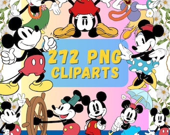 Klassiskt Mickey Minnie och vänner PNG-paket, tecknade Mickey Clipart-filer, direktnedladdning