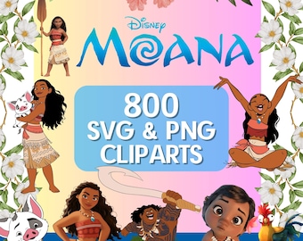 Vaiana SVG PNG-paket och alfabet, prinsessan Ocean SVG, Cricut Silhouette Tropical Clipart-filer, direktnedladdning