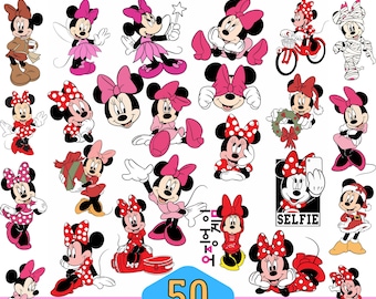50 Minnie SVG plus PNG Clipart-paket för Cricut Silhouette och andra, direktnedladdning