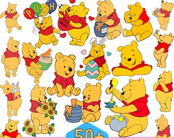 50 designer Winnie SVG plus PNG Clipart-paket för Cricut Silhouette och andra, direktnedladdning
