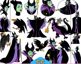 55 Maleficent-designer SVG plus PNG Clipart-paket för Cricut Silhouette och andra, direktnedladdning