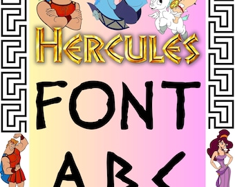 Tecknade grekiska Herkulesbokstäver alfabetet typsnitt | Cricut Clipart SVG-fil plus PNG