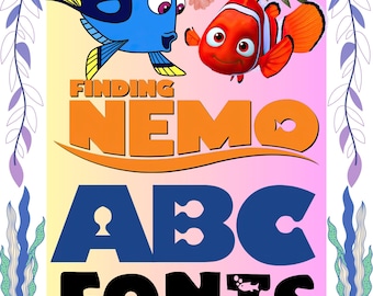 Tecknad Hitta Nemo Bokstäver Alfabet Typsnitt | Cricut Clipart SVG Fil Plus PNG