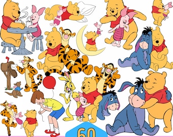 60 designer Winnie och vänner SVG plus PNG Clipart-paket för Cricut Silhouette och andra, direktnedladdning