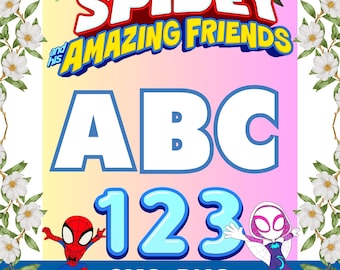 Tecknad Spiderman och hans vänner bokstäver alfabetet typsnitt | Cricut Clipart SVG-fil plus PNG
