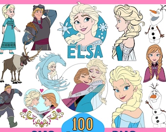 100 Designs Frozen Elsa SVG plus PNG Clipart Bundle for Cricut Silhouette and others, Instant Download