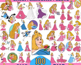 Paquete de 50 diseños de Aurora de La Bella Durmiente en formato SVG y PNG para Cricut, Silhouette y otros, descarga instantánea.