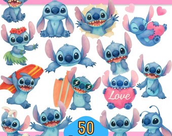 50 Watercolour Stitch PNG Clipart Bundle, Instant Download