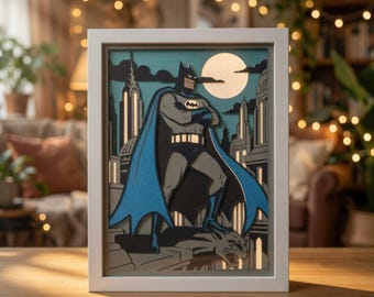 Dark Superhero Table Lamp, Handmade Night Light Decor, Comic Book Desk Lamp, Father's day Gift for Him