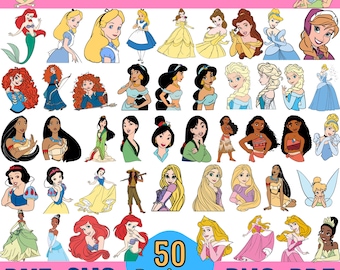 50 Designs Princess SVG plus PNG Clipart Bundle for Cricut Silhouette and others, Instant Download