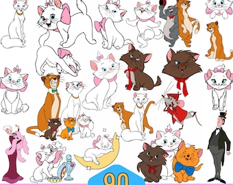 90 designer Aristocats SVG plus PNG Clipart-paket för Cricut Silhouette och andra, direktnedladdning