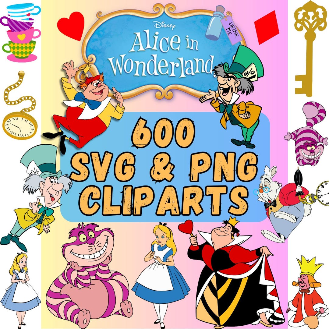 Alice in Wonderland SVG PNG Clipart Bundle Alphabet Cricut (digital ...