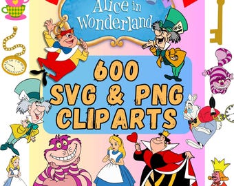 Alice i Underlandet SVG PNG Clipart Bundle Alfabet Cricut (digital nedladdning)