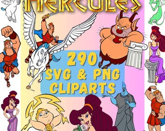 Hercules SVG PNG-paket och alfabet, tecknad antikens Grekland SVG Cricut silhuett Clipart-filer