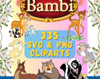 Bambi SVG PNG-paket, tecknad Bambi SVG, Cricut Silhouette Kids Clipart-filer, direktnedladdning