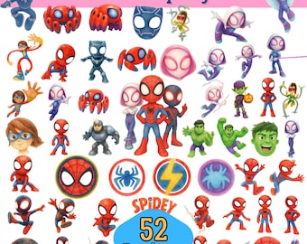 52 Watercolour Spidey PNG Clipart Bundle, Instant Download