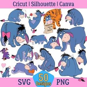 50 Designs Eeyore SVG plus PNG Clipart Bundle for Cricut Silhouette and others, Instant Download