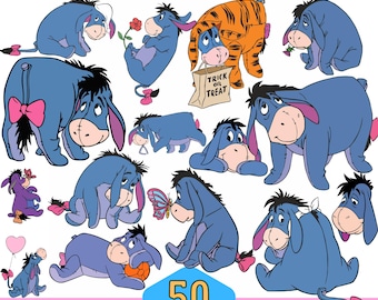 50 designer Eeyore SVG plus PNG Clipart-paket för Cricut Silhouette och andra, direktnedladdning
