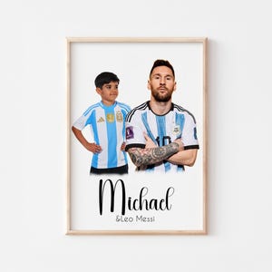 Personalized Messi & Your Kid Photo Poster Personalized Football Fan Gift Leo Messi and Your Child Digital Download