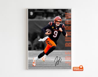 Pôster de Joe Burrow, pôster de futebol autografado (tamanho A3 300 Dpi - download digital)