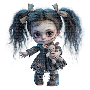 Spooky Gothic Ragdoll Girl Clipart |Creepy Doll PNG | Halloween Dark Aesthetic Clip Art | Horror Cute Doll Art for Crafts