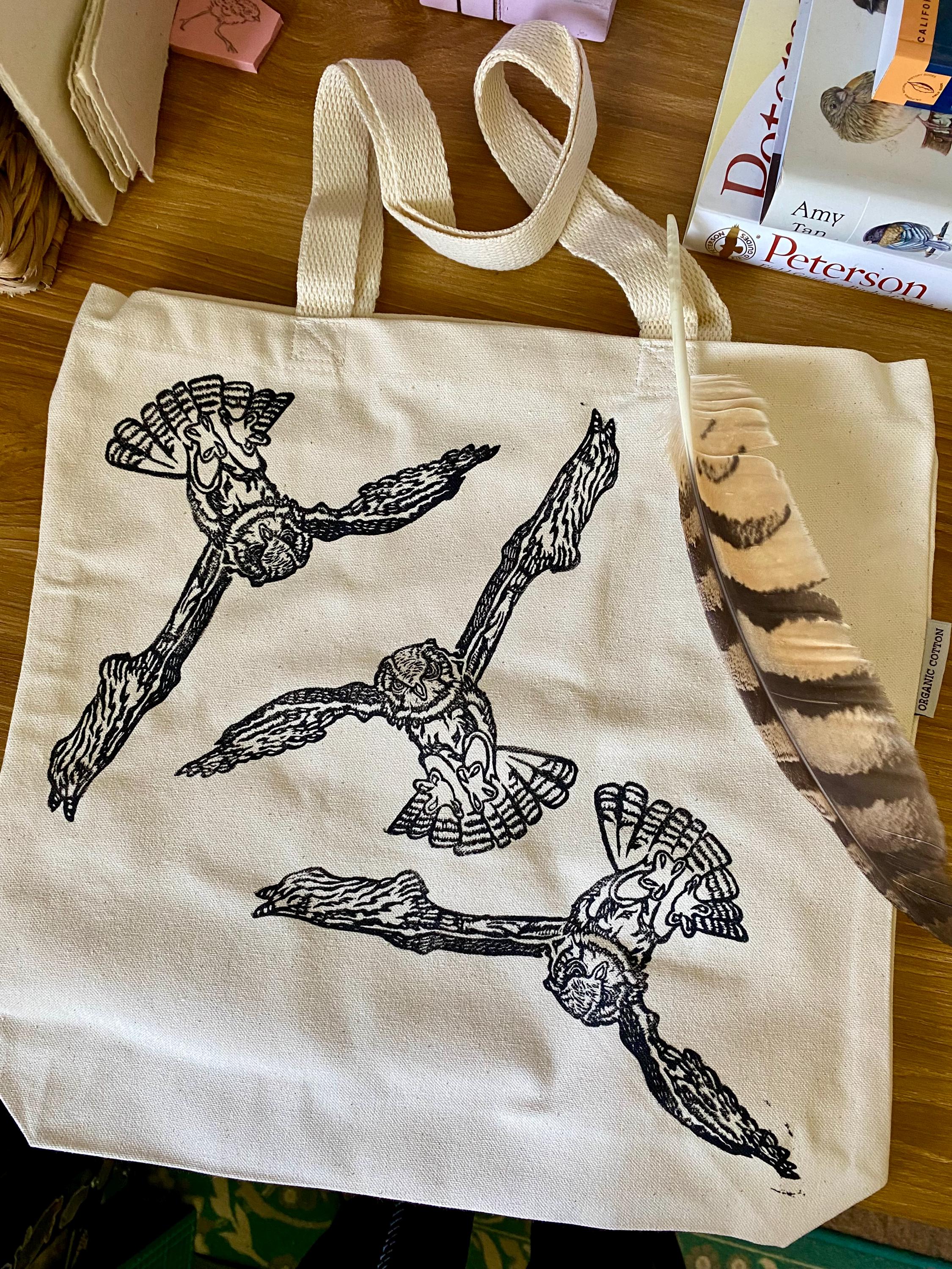 Hand Printed Owl Tote Bag, Organic Cotton Canvas