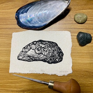 Muscle with Barnacles Linocut mini print