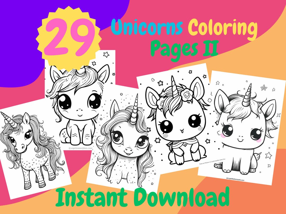 Unicorn Coloring Book: 29 Printable Pages for Kids (PDF Download) - Etsy