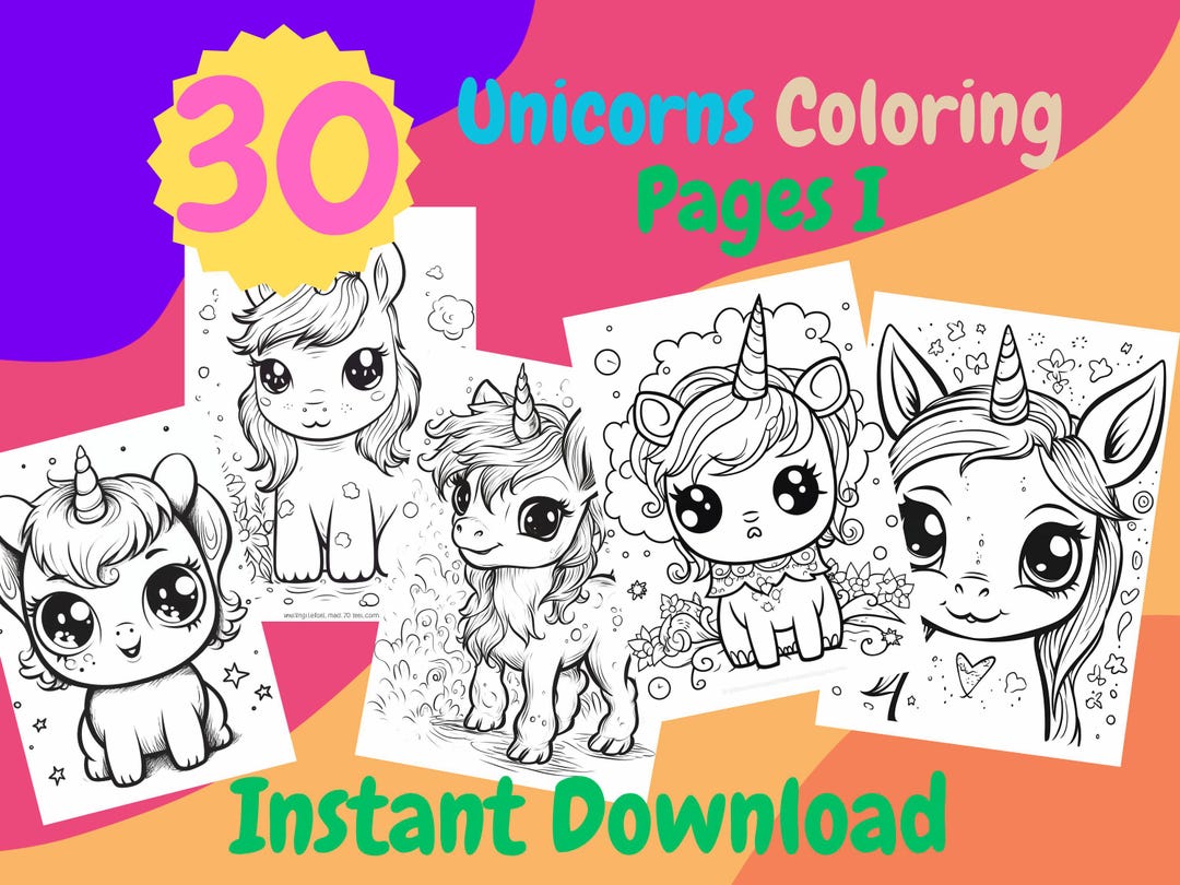 Unicorn Coloring Book: 30 Printable Pages for Kids (PDF Download) - Etsy