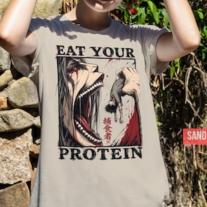 Attack on Titan Ät ditt protein T-shirt | Anime gymtröja | Manga fitness