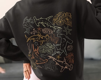 Ozeantiere Grafik Hoodie | Kokosnuss Mädchen Sweatshirt | Ozean inspirierter Strand Hoodie | Walhai & Meerestiere Geschenk