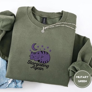 Sleepy Cat Stardew Valley Sweatshirt Embroidered | Stardew Valley Merch | Stardew Valley Shirt