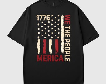 Koszulka „My, ludzie” | Koszulka patriotyczna z flagą USA w stylu vintage | Koszulka „Amerykański patriota”