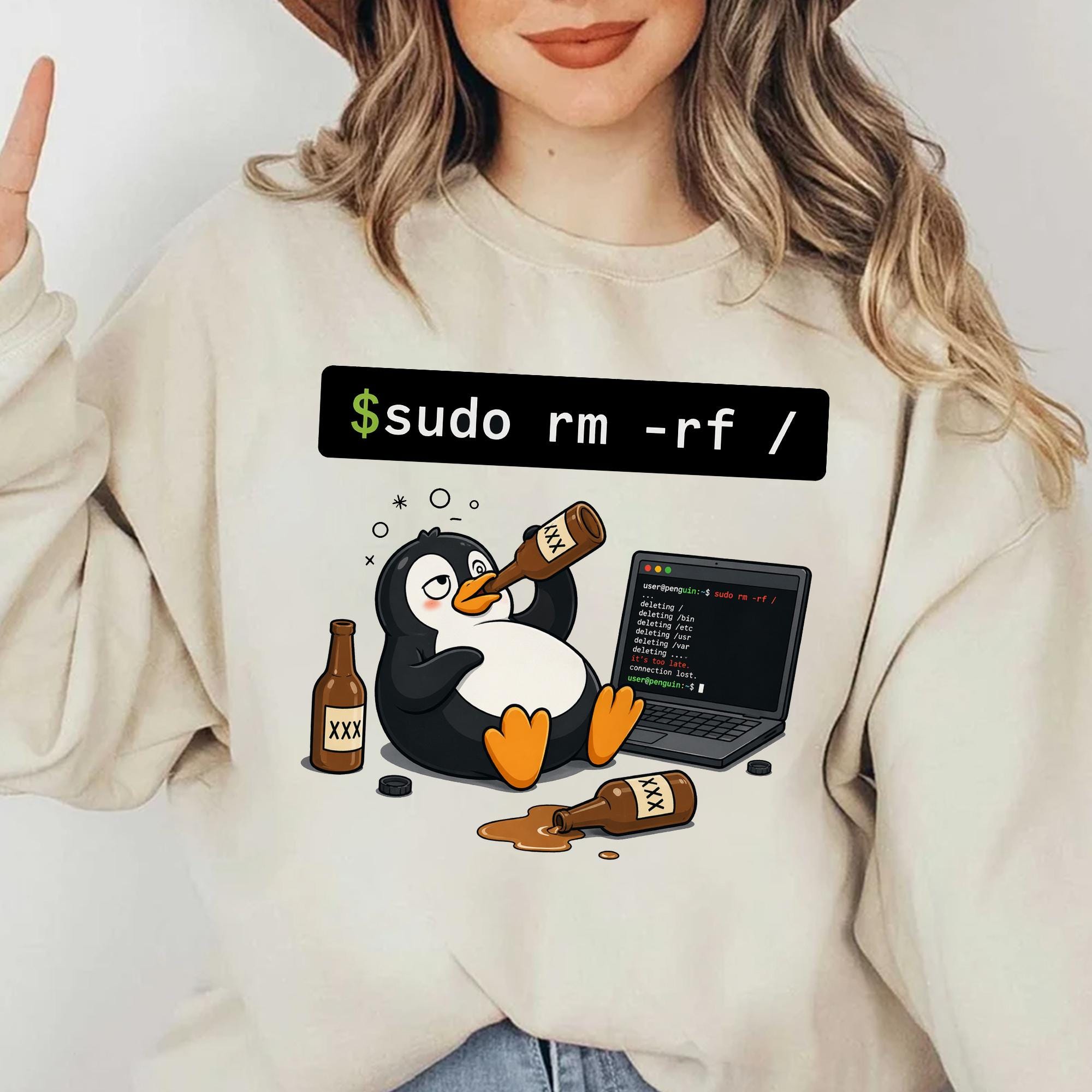 Sudo Rm Rf Slash Shirt, Funny Linux Penguin Shirt, Programmer Humor Tee ...