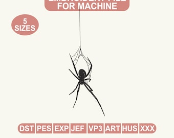 Spider Web Embroidery File, Hanging Spider Design, Halloween Embroidery Pattern, Gothic Minimal Digital Download PES DST Embroidery