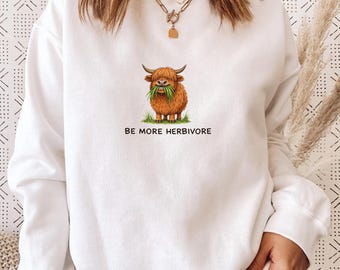 Be More Herbivore Shirt, Funny Highland Cow Shirt, Silly Cow Cartoon Tee, Shaggy Cow Illustration Shirt, Cute Farm Animal Tee, Whimsical Cow