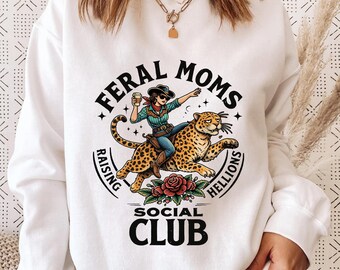 Feral Moms Social Club Shirt – Funny Mom Graphic Tee, Leopard Cowgirl Mom Design, Trendy Mother Gift, Cool Mom Outfit, Trending Moms Gift