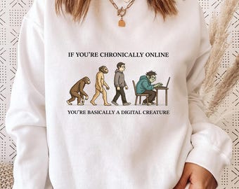 Chronically Online Evolution Shirt, Digital Creature Meme Tee, Funny Internet Humor Tee, Nerd Goblin Evolution Graphic Tee, Gamer Geek Idea