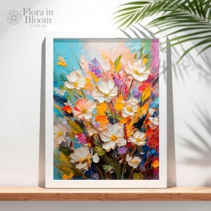 Spring Florals Art Print – Vibrant Colorful Flower Digital Download – Textured Floral Wall Art