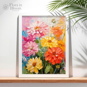 Zinnia Garden – Bright Floral Art Print – Colorful Zinnia Flower Decor